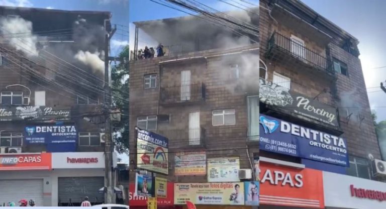 Incêndio atinge prédio comercial no centro de Camaragibe, no Grande Recife