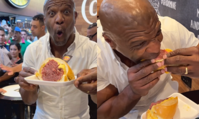 Terry Crews se derrete pelo sanduíche de mortadela do Mercadão de SP