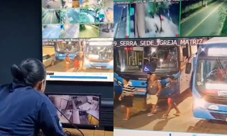 VÍDEO | Câmera ‘tagarela’ impede grupo de pular roleta de ônibus na Serra