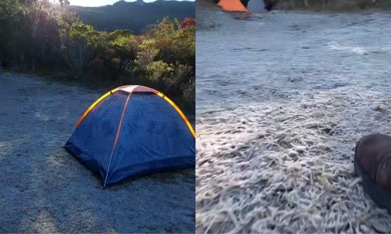 Barracas amanhecem “congeladas” no Parque do Caparaó