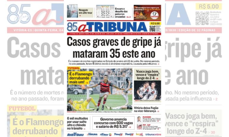 Confira os destaques do jornal A Tribuna desta quinta-feira