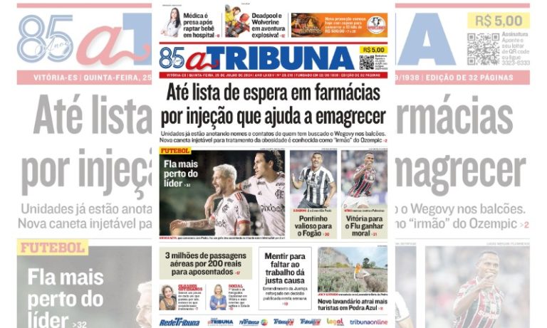 Confira os destaques do jornal A Tribuna desta quinta-feira