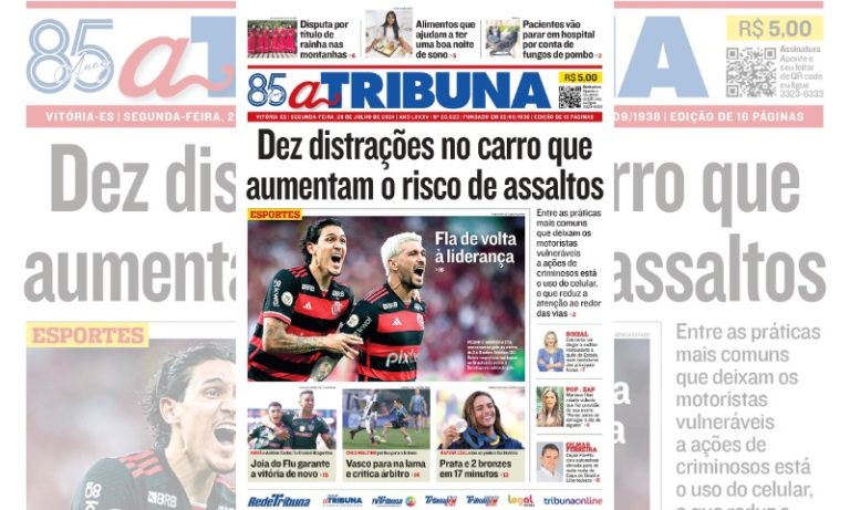 Confira os destaques do jornal A Tribuna desta segunda-feira