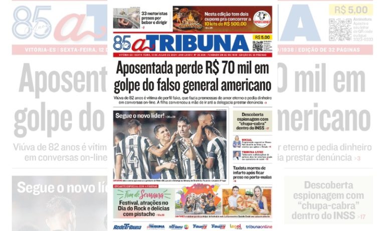 Confira os destaques do jornal A Tribuna desta sexta-feira
