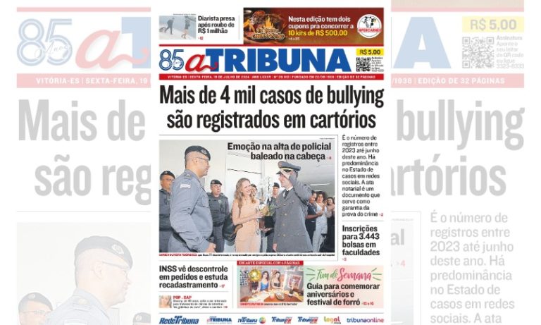 Confira os destaques do jornal A Tribuna desta sexta-feira