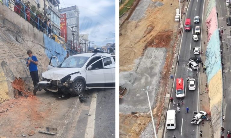 Acidente entre 9 veículos interdita trânsito e deixa feridos em Cariacica