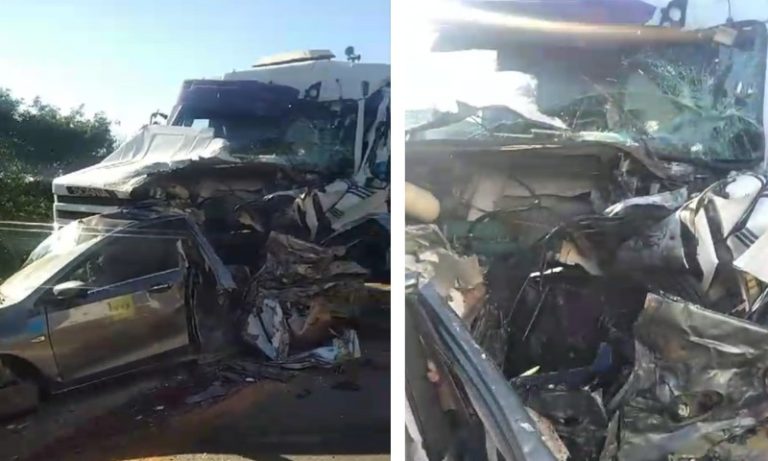 Acidente envolvendo um carro e duas carretas deixa um morto na BR-101