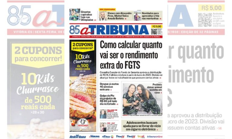 Confira os destaques do jornal A Tribuna desta sexta-feira
