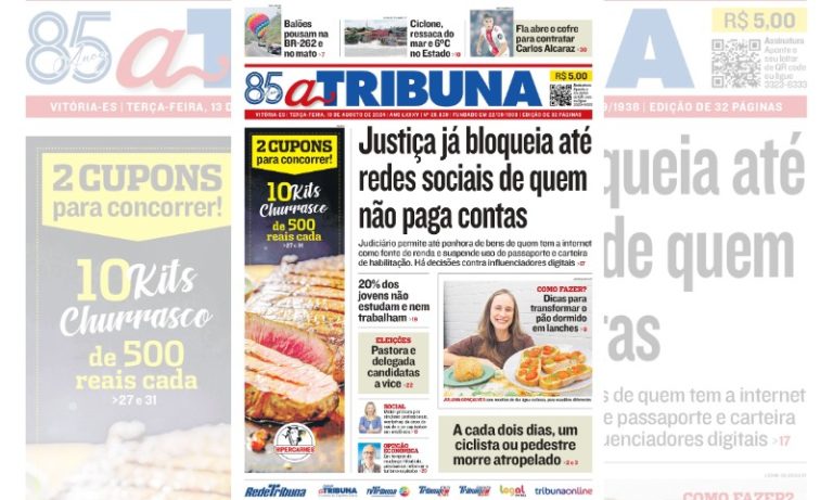 Confira os destaques do jornal A Tribuna desta terça-feira