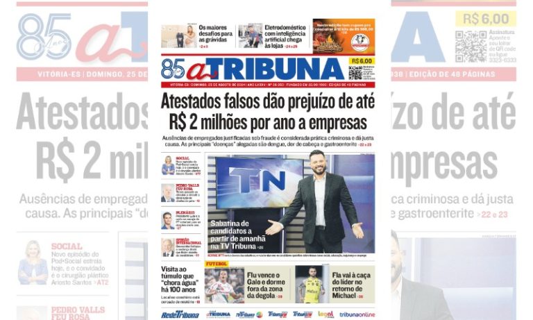 Confira os destaques do jornal A Tribuna deste domingo