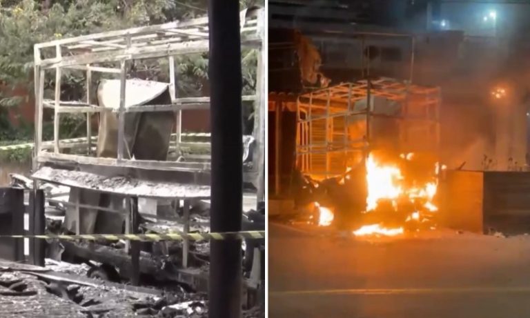 Trailer é incendiado em Vitória e vídeo mostra ação criminosa