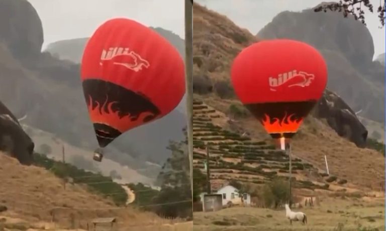 VÍDEO | Balão encosta em rede elétrica e cai no Noroeste do ES