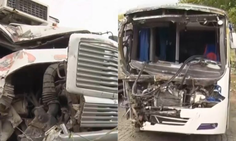 Acidente entre ônibus escolar e caminhão deixa feridos e interdita BR-101 no ES