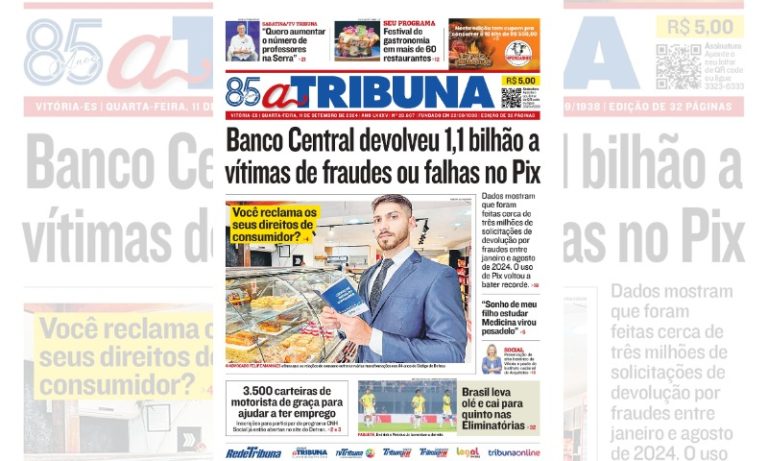 Confira os destaques do jornal A Tribuna desta quarta-feira
