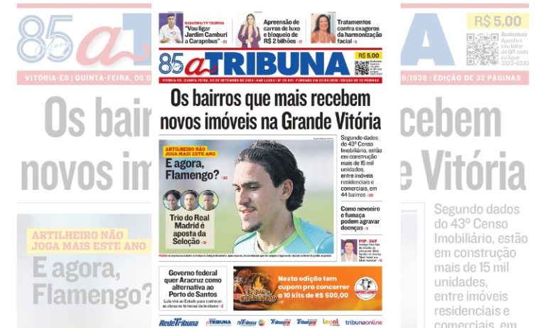 Confira os destaques do jornal A Tribuna desta quinta-feira