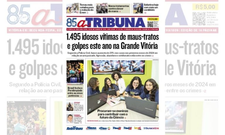 Confira os destaques do jornal A Tribuna desta segunda-feira