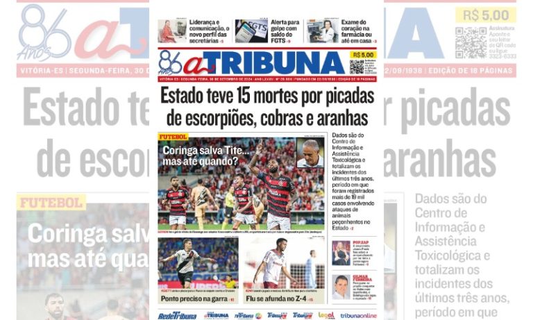 Confira os destaques do jornal A Tribuna desta segunda-feira