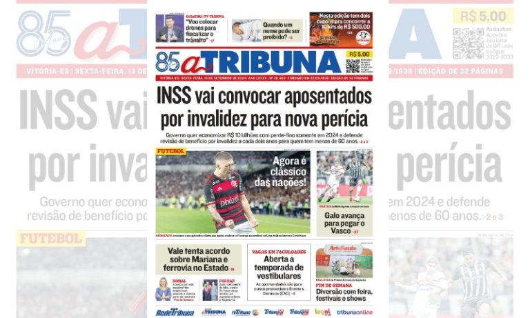 Confira os destaques do jornal A Tribuna desta sexta-feira