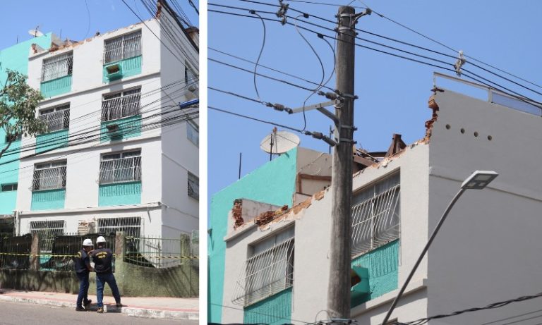 Parte de estrutura de prédio que rachou em Itapuã é vistoriada pelo Crea