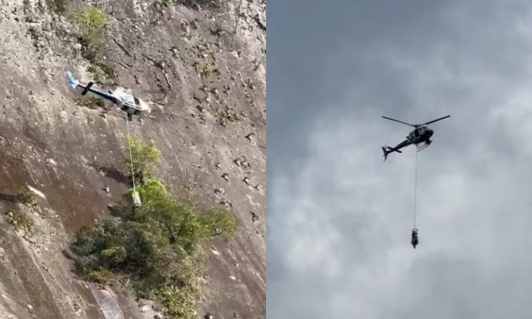 VÍDEO | Parapentista fica preso em pedra e é resgatado de helicóptero no Sul do ES