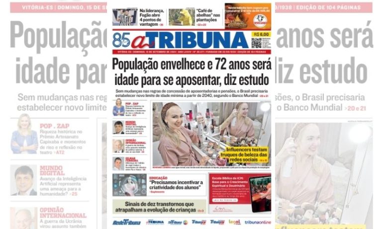 Veja os destaques do jornal A Tribuna deste domingo, dia 15 de setembro
