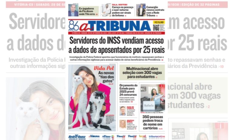 Veja os destaques do jornal A Tribuna deste sábado, dia 28 de setembro