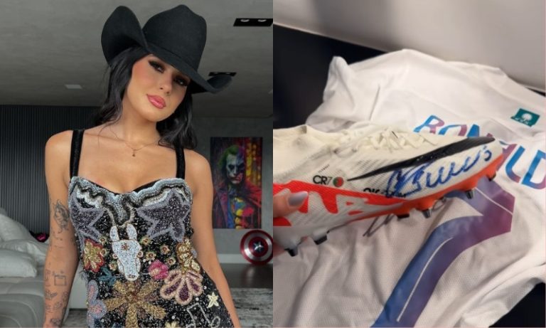 Ana Castela ganha camiseta e chuteira autografadas por Cristiano Ronaldo