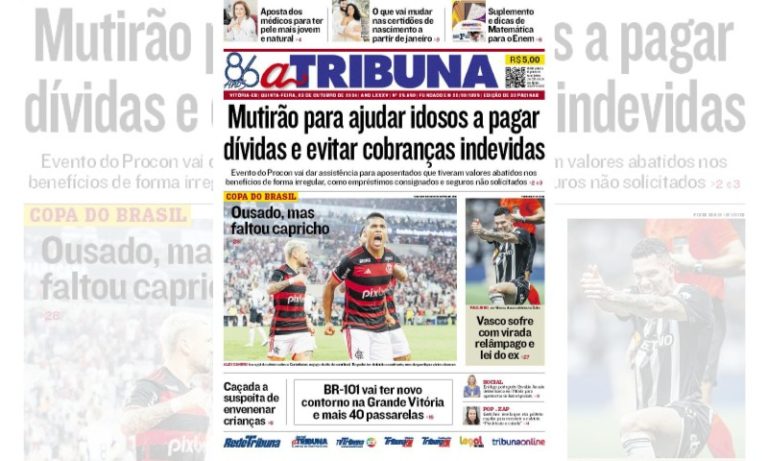 Confira os destaques do jornal A Tribuna desta quinta-feira
