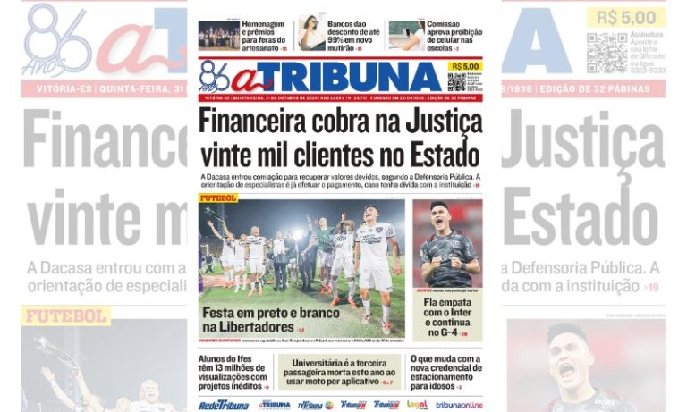 Confira os destaques do jornal A Tribuna desta quinta-feira