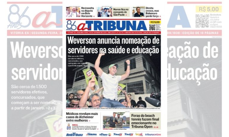 Confira os destaques do jornal A Tribuna desta segunda-feira