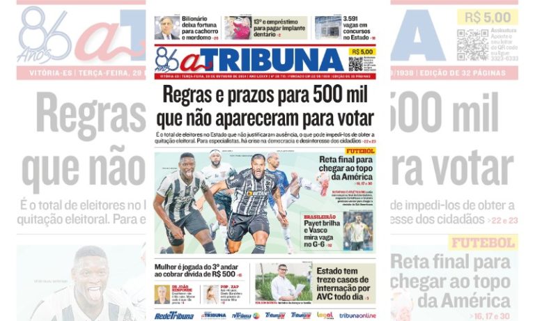 Confira os destaques do jornal A Tribuna desta terça-feira