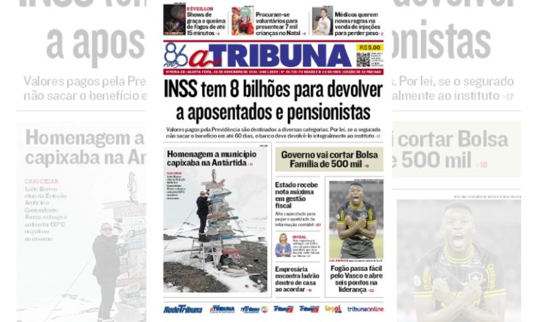 Confira os destaques do jornal A Tribuna desta quarta-feira