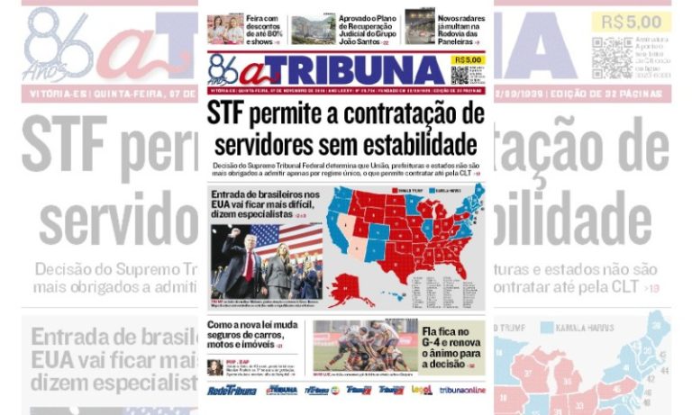Confira os destaques do jornal A Tribuna desta quinta-feira