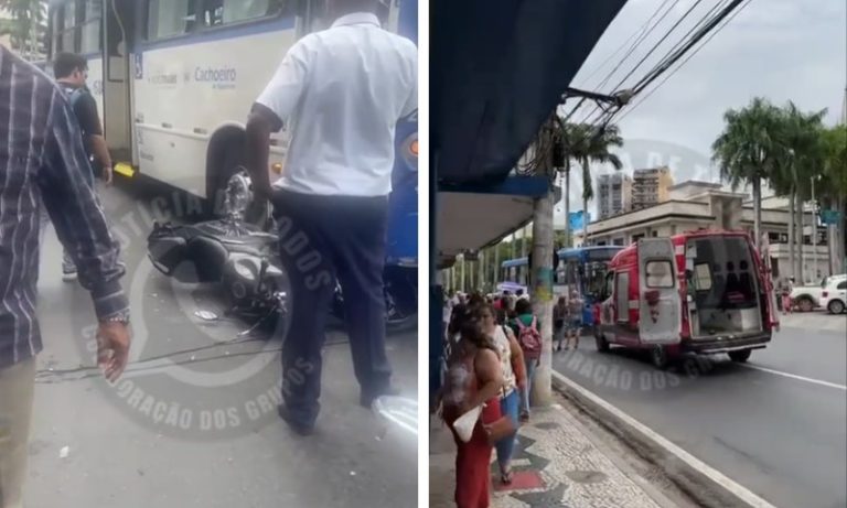 Duas pessoas ficam feridas após acidente entre moto e ônibus no ES