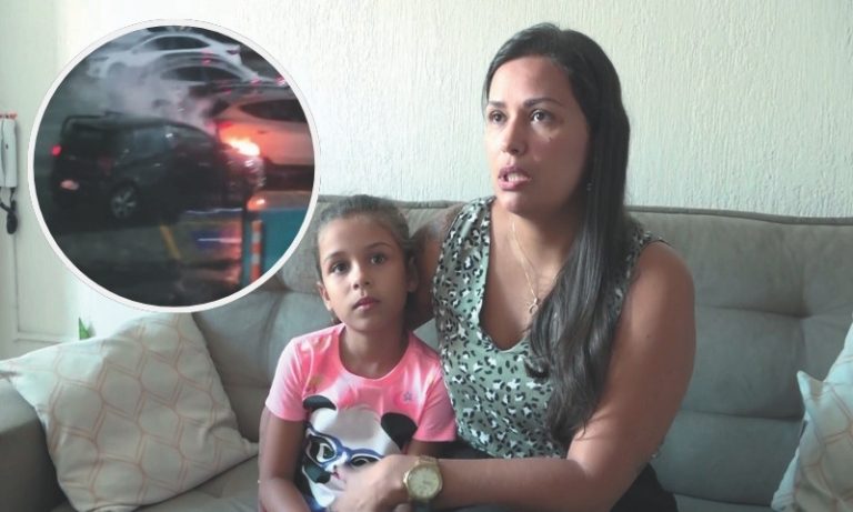 Família entra em pânico após carro pegar fogo no ES