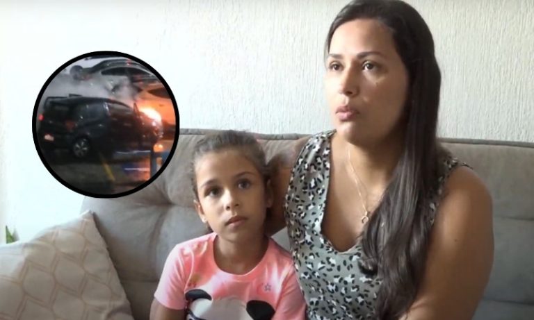 VÍDEO | Carro pega fogo e família fica presa dentro do veículo em Vila Velha