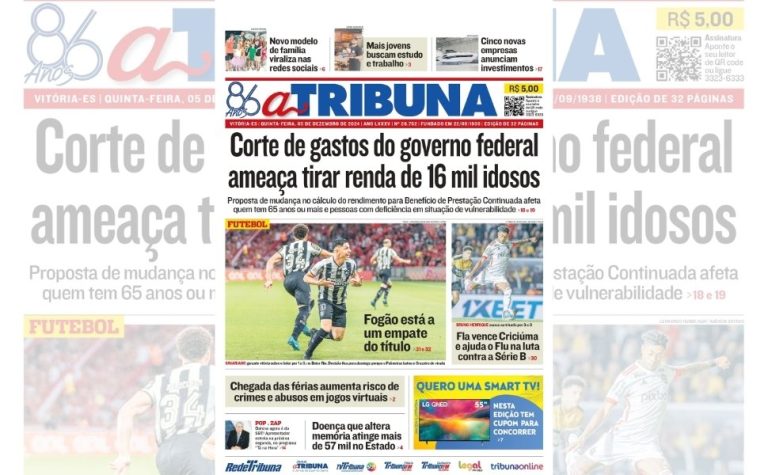 Confira os destaques do jornal A Tribuna desta quinta-feira
