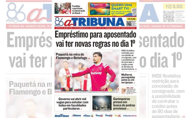 Confira os destaques do jornal A Tribuna desta quinta-feira