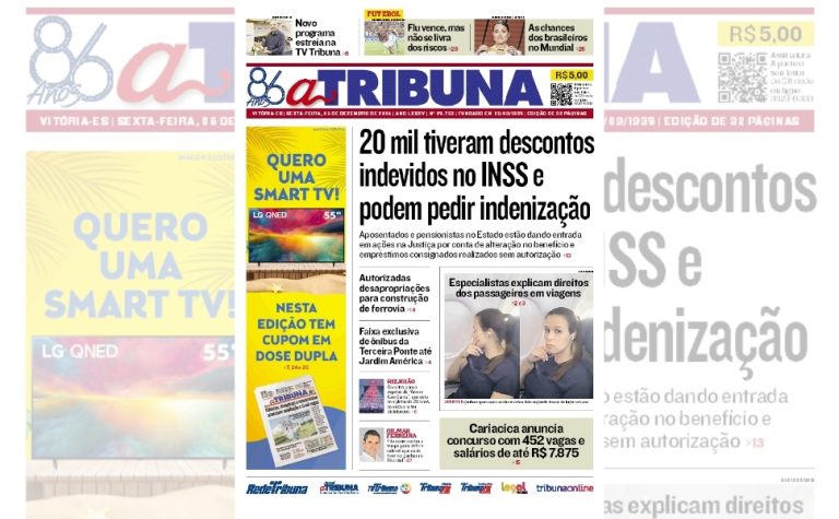 Confira os destaques do jornal A Tribuna desta sexta-feira