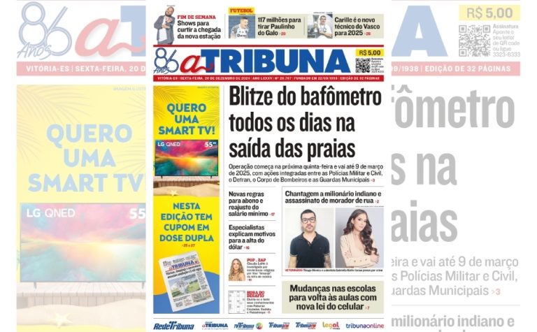 Confira os destaques do jornal A Tribuna desta sexta-feira