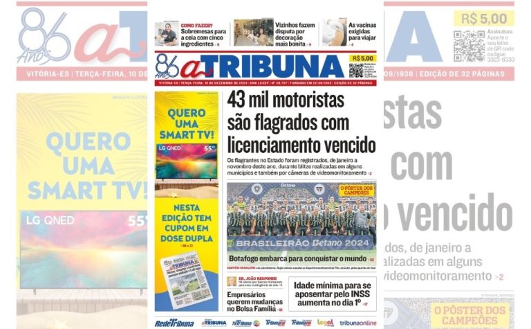 Confira os destaques do jornal A Tribuna desta terça-feira