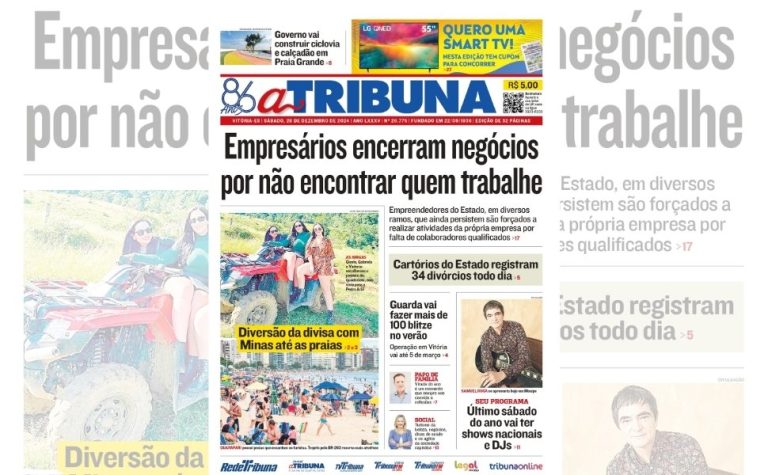 Confira os destaques do jornal A Tribuna deste sábado