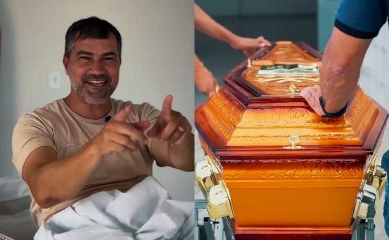 Dentro de um caixão, prefeito do ES faz convite para a população, veja vídeo.