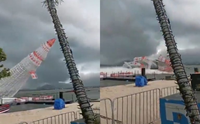 VÍDEO | Árvore de Natal de 56 metros cai e provoca morte de trabalhador no RJ