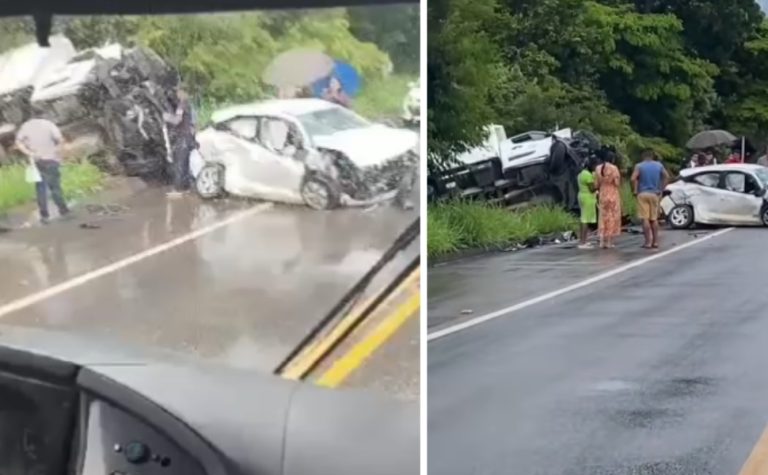 Acidente entre dois carros e caminhão deixa uma pessoa ferida no Norte do ES