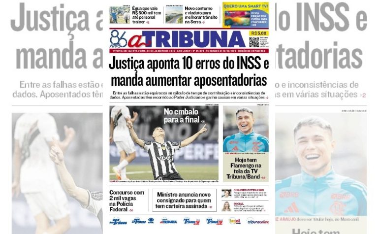 Confira os destaques do jornal A Tribuna desta quinta-feira