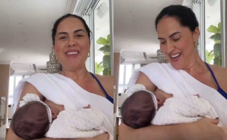 Graciele Lacerda rebate crítica por amamentar filha durante treino em casa