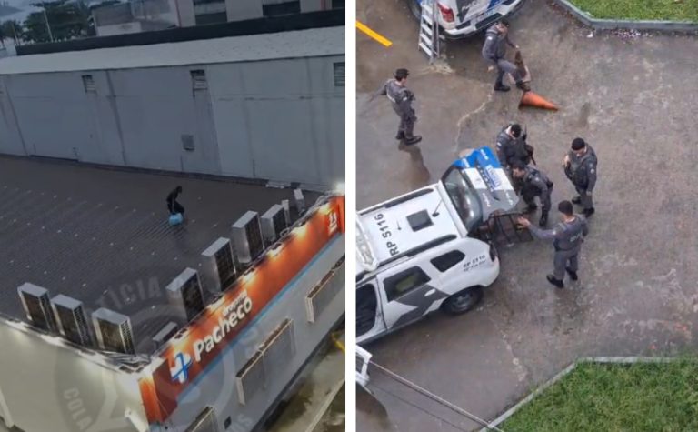 Homem é preso após ser cercado e cair de telhado de farmácia em Vitória