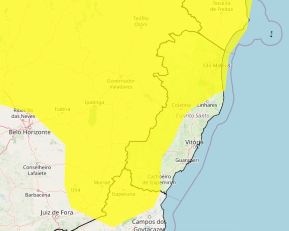 Inmet renova alerta para chuva forte em 60 municípios do ES; veja a lista