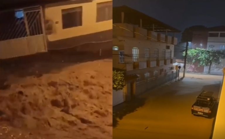 Temporal “transforma” rua em cachoeira no Caparaó Capixaba